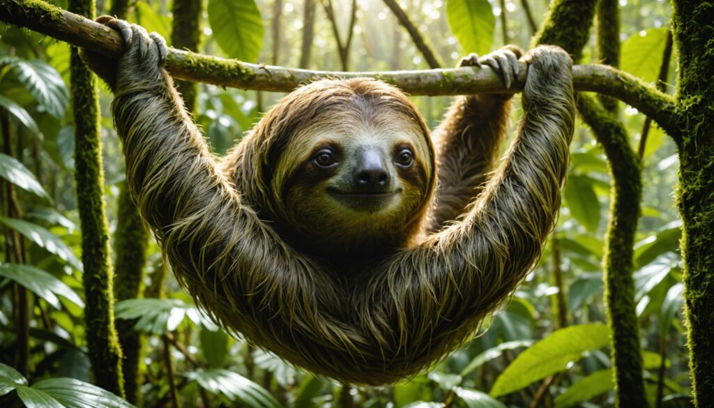Paresseux suspendu dans les arbres au repos