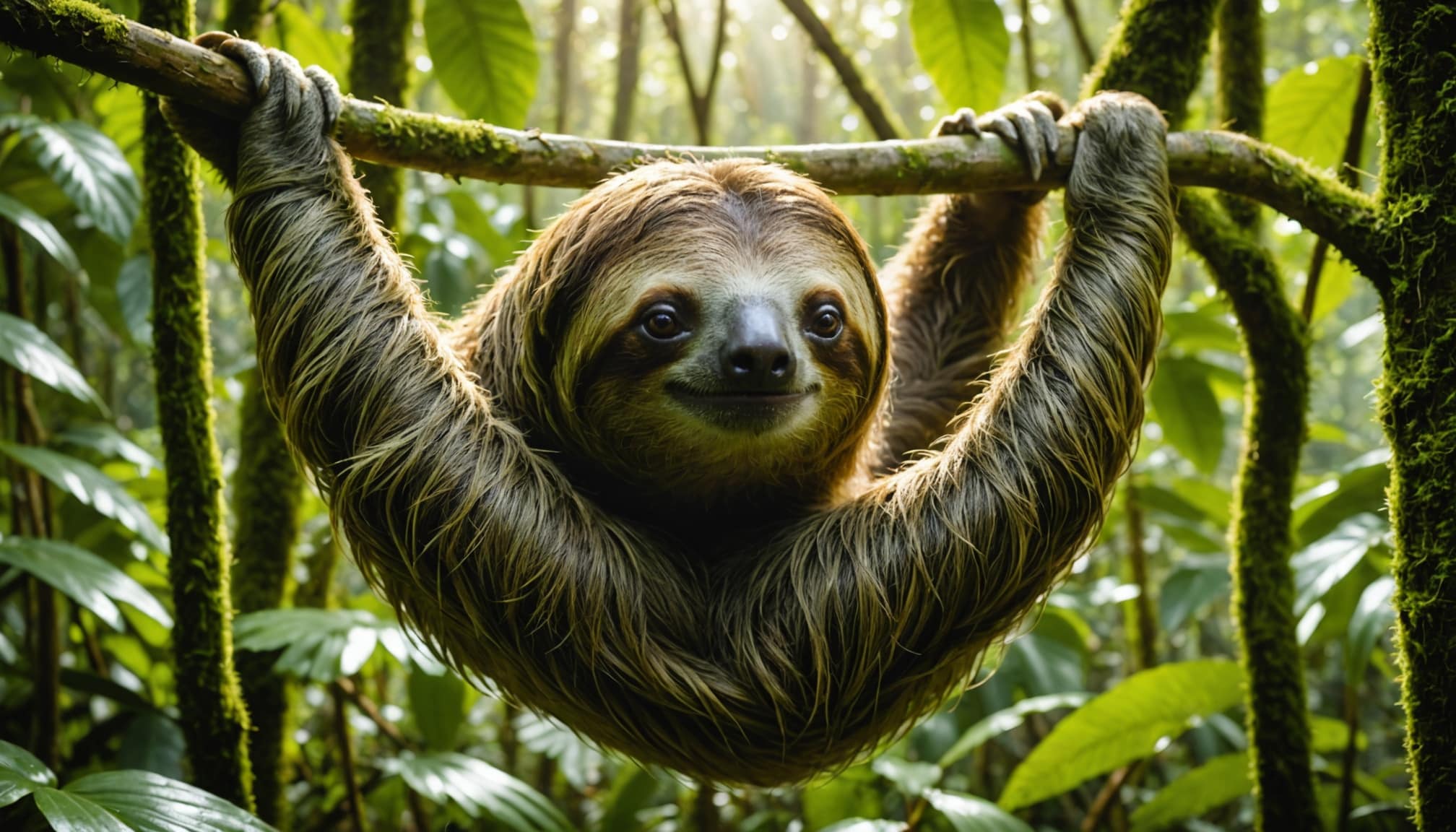 Paresseux suspendu dans les arbres au repos