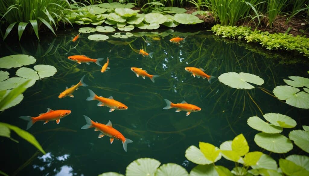 Poisson coloré nageant dans un bassin extérieur
