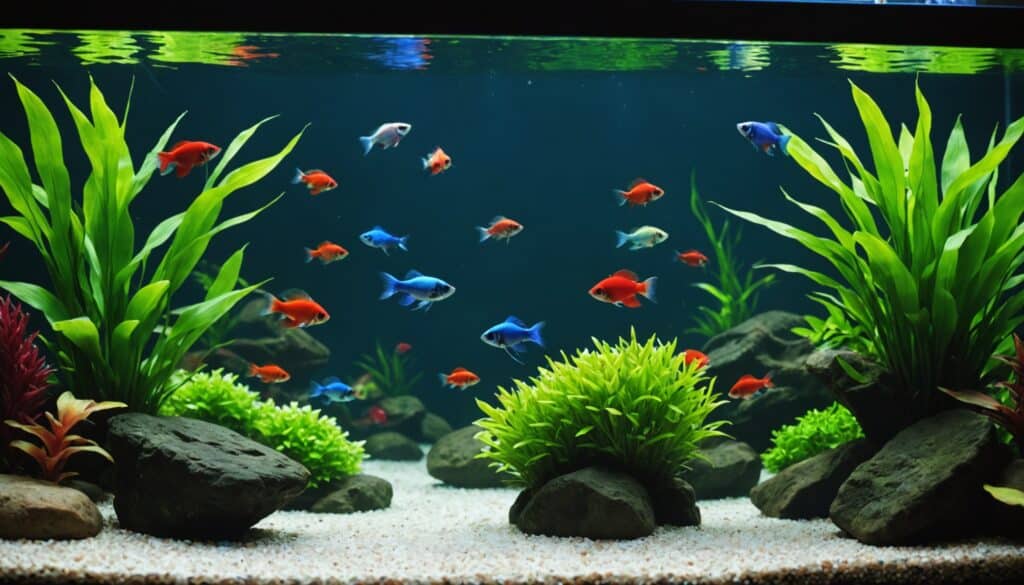 Poisson coloré nageant en groupe dans l'aquarium