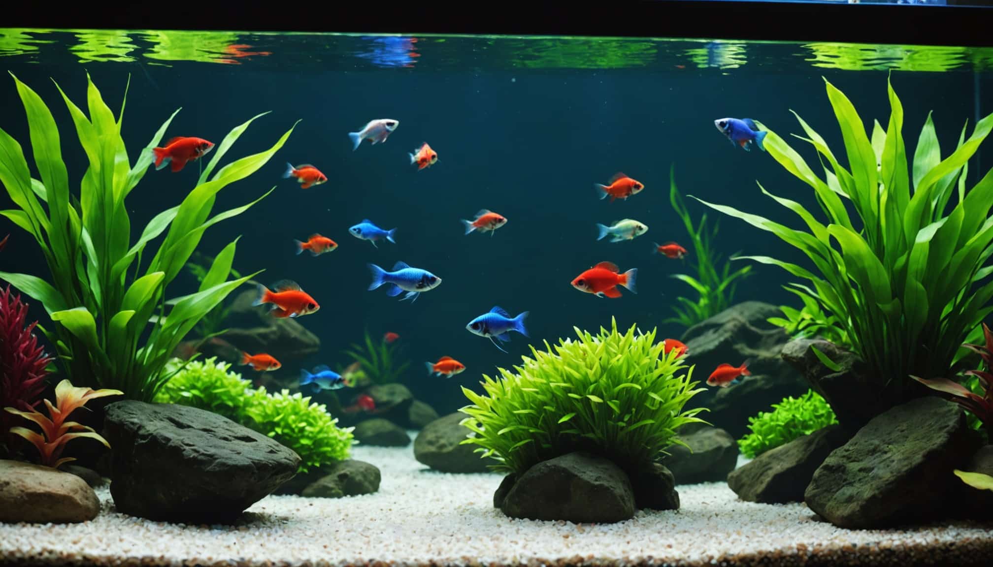 Poisson coloré nageant en groupe dans l'aquarium